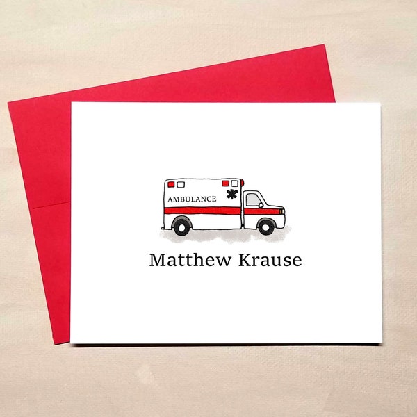 Personalized Ambulance Note Cards for EMT or Paramedic - Medical Stationery Gifts