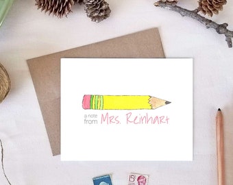 Watercolor Pencil Note Cards - Personalized Gift for Teachers - Back to School