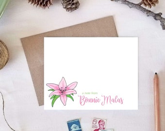 Personalized Note Cards - Pink Lily Stationery - Floral Gifts