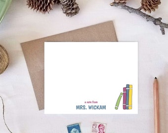 Stack of Books Note Cards - Personalized Gift for Teachers - Back to School