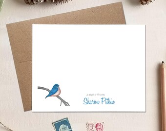 Personalized Blue Bird Note Cards - Stationery Gifts for Mother's Day Mom Grandma Friend