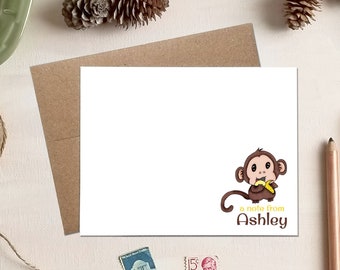 Personalized Monkey Note Cards - Monkey Stationery for Kids - Gifts for Monkey Lovers