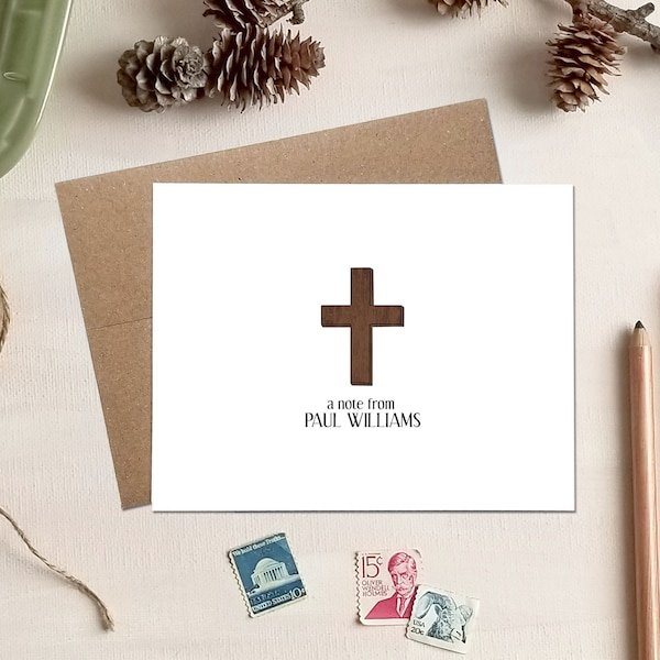 Personalized Cross Note Card Set - Wooden Cross Note Cards - Religious Gifts - Christian Stationery