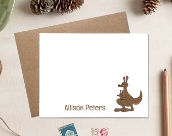 Kangaroo Note Card Set - Personalized Note Cards - Kangaroo Gifts - Kangaroo Stationery