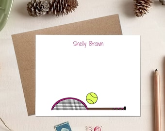Personalized Tennis Note Cards - Gift for Tennis Player - Flat Stationery Cards - Pink Tennis Gift