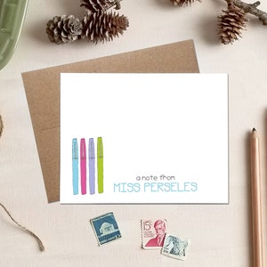 Personalized Gift for Teachers - Colored Pens Stationery - FLAT Note Cards - Back to School
