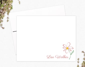 Personalized Note Cards - Pink Daisy Note Card Set - Floral Gifts for Women