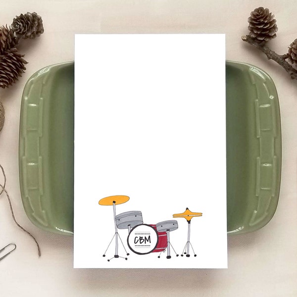 Personalized Drum Set Notepad - Monogram Notepad - Drummer Stationery - Gifts for Drummers - Drums Gift