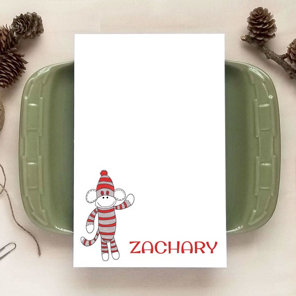 Personalized Notepad - Sock Monkey Notepad - Stationery for Children - Sock Monkey Gift