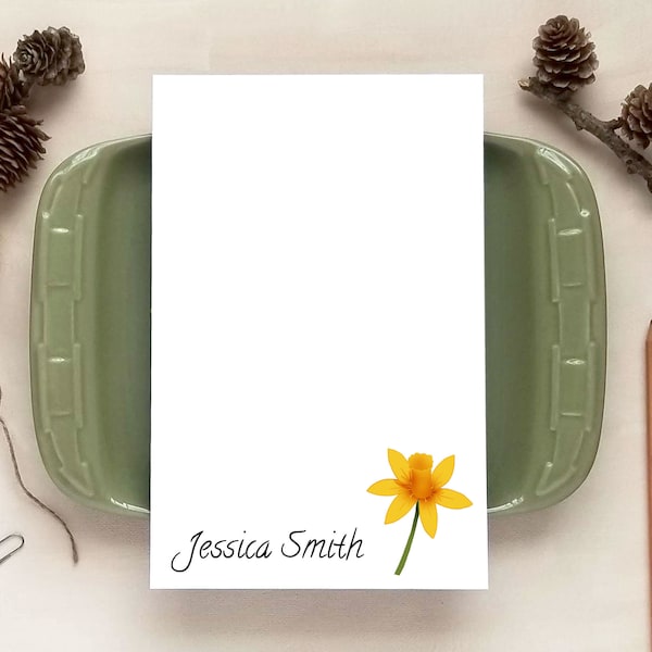 Personalized Notepad - Daffodil Flower Notepad for Her - Personalized Stationery Gifts for Women