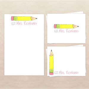 Teacher Stationery - Watercolor Pencil Stationery Set - Personalized Notepad & Note Cards - Teacher Appreciation Gift