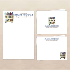 Personalized Stationery Set - Book Rack Notepad & Note Cards - Gift for Librarian - Teacher Gifts