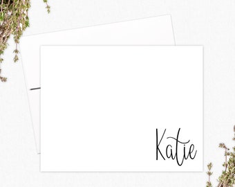 Calligraphy Flat Stationery Cards for Women - Personalized Note Card Set