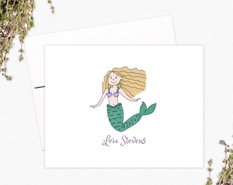 Custom Mermaid Note Cards - Personalized Stationery - Mermaid Gift