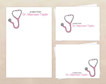 Doctor Stationery Gift Set - Stethoscope Note Cards and Notepad - Personalized Stationery for Doctors - Gift for Nurses