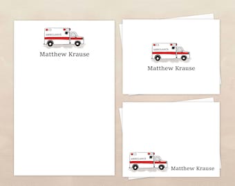 Personalized Ambulance Stationery Gift Set - Medical Note Cards and Notepad - Gift for EMT Paramedic - Ambulance Driver Gift