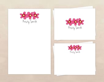Flower Stationery Gift Set - Personalized Floral Notepad & Note Cards for Teen Girls - Gift for Women