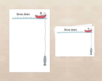 Personalized Stationery - Fishing Stationery Set - Fisherman Notepad and Note Cards - Fishing Gifts