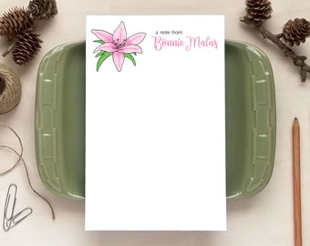 Personalized Notepad - Pink Lily Notepad for Her - Floral Stationery Gifts for Women