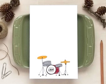 Personalized Drum Set Notepad - Monogram Notepad - Drummer Stationery - Gifts for Drummers - Drums Gift