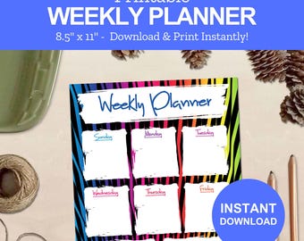 Printable Weekly Planner Family Organizer DIY Weekly School Schedule Instant Download