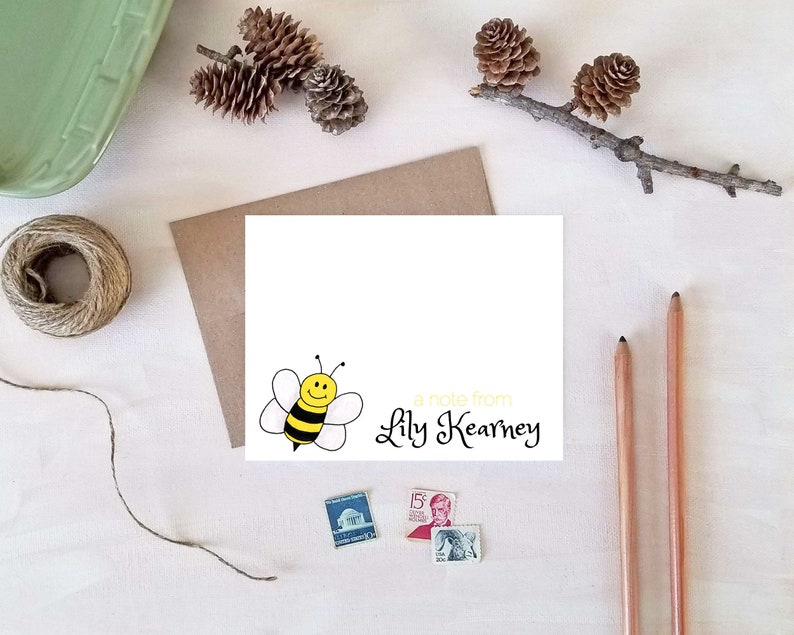Personalized Bee Note Card Set Bumblebee Stationery Personalized Bee Gifts image 1