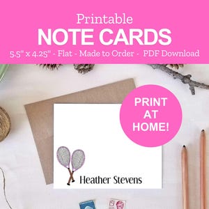 Printable Tennis Note Cards - Personalized Stationery - Tennis Instructor Gift - Print at Home PDF