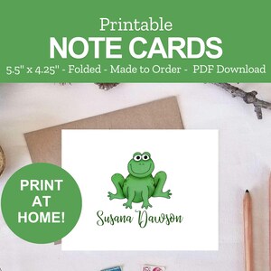 Printable Frog Note Cards - Personalized Frog Notes - Frog Stationery Gifts - Print at Home PDF