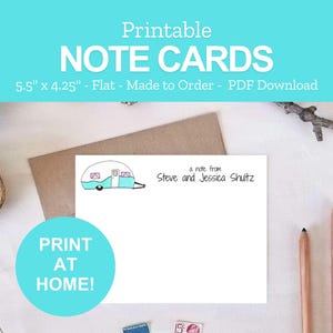 Printable Vintage Camper Note Cards - Personalized RV Stationery Gifts - Print at Home PDF