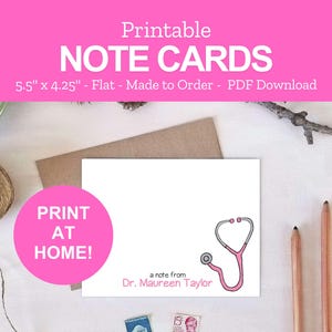 Printable Doctor Note Cards - Stethoscope Flat Note Card - Personalized Medical Stationery - Nurse Gifts - Print at Home PDF