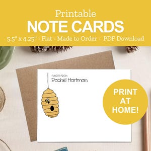 Printable Personalized Bee Hive Note Cards - Stationery Gifts - Bee Gifts - Print at Home PDF