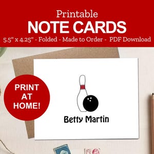 Printable Bowling Note Cards - Personalized Stationery Gifts for Bowlers - Bowling League Gift - Print at Home PDF