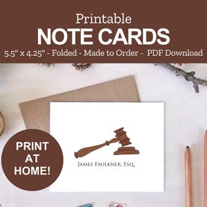 Printable Gavel Note Cards for Judge - Personalized Lawyer Stationery Gifts - Print at Home PDF