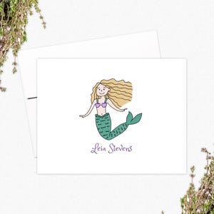 Printable Custom Mermaid Note Cards - Personalized Stationery - Mermaid Gift - Print at Home PDF