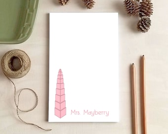 Personalized Notepad - Pink Tower Notepad - Stationery Gift for Teachers - Teacher Gifts
