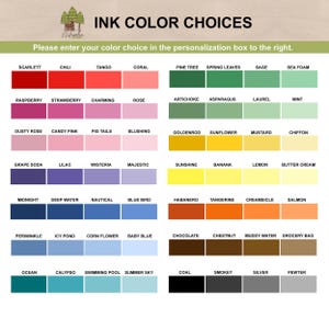 The image is a color choice form for selecting ink colors, with a variety of colors available for personalization.