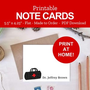 Printable Doctor Note Cards - Red Cross Bag Note Card for Doctors or Nurses - Personalized Medical Stationery Gifts - Print at Home PDF