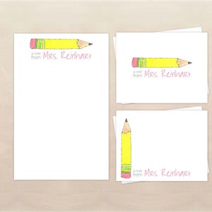 Teacher Stationery - Watercolor Pencil Stationery Set - Personalized Notepad & Note Cards - Teacher Appreciation Gift zdjęcie 1