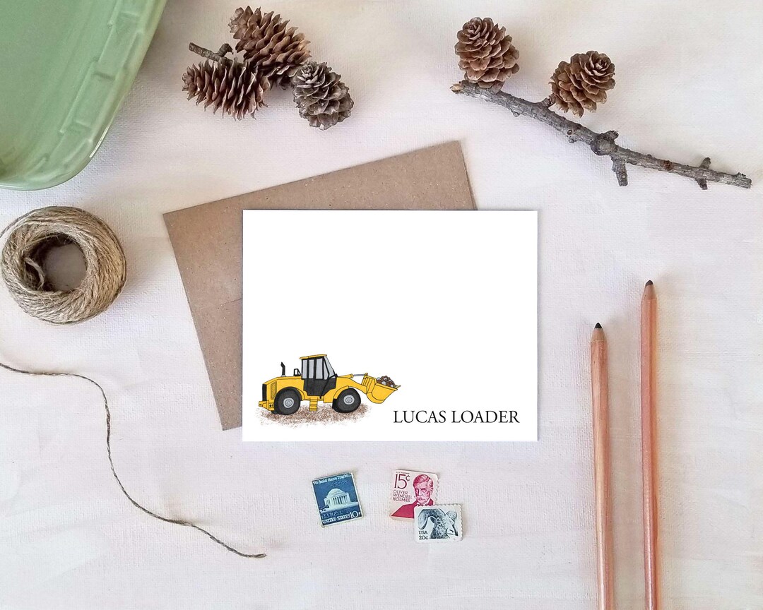 Loader Flash Card Personalized Loader Note Cards - Construction Stationery Gifts for ...