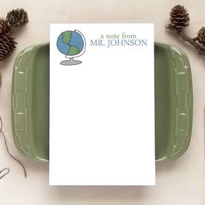 Globe Notepad - History Teacher Stationery - Social Studies Teacher Gifts - Personalized Notepad