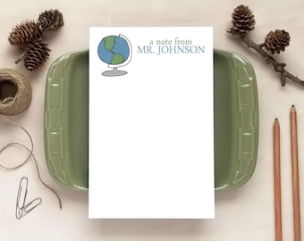 Globe Notepad - History Teacher Stationery - Social Studies Teacher Gifts - Personalized Notepad