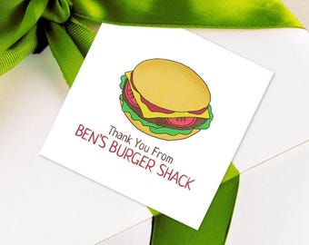 Cheeseburger Gift Tags - Enclosure Cards - Personalized Food Gift Tags - CUSTOM MINI Cards - Hamburger Favor Tags