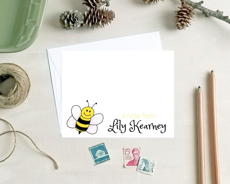 Personalized Bee Note Card Set Bumblebee Stationery Personalized Bee Gifts image 2