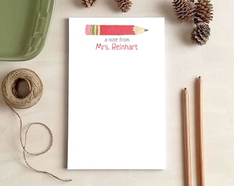 Red Watercolor Pencil Notepad - Personalized Teacher Notepads - Stationery Gifts for Teachers