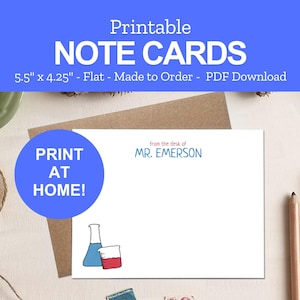 Printable Science Note Cards - Personalized Gift for Science Teachers or Scientists - Print at Home PDF