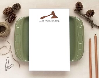 Gifts for Judge or Lawyer - Gavel Stationery - Personalized Notepad