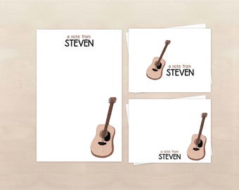 Guitar Stationery Gift Set - Personalized Stationery - Music Notepad & Note Cards - Guitarist Gift
