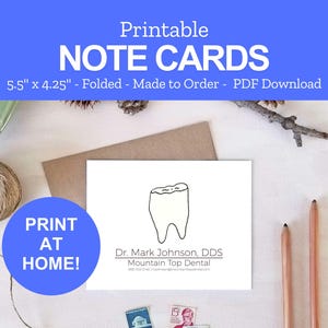 Printable Dentist Note Cards - Personalized Tooth Stationery - Dentist Gifts - Print at Home PDF