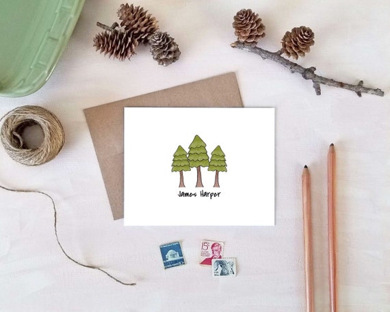 Custom Stationary for Boys Folded Note Card Set Stationery Gifts for Men Personalized Note Cards for Him PINE TREE