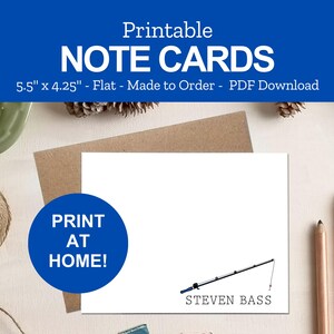 Printable Fishing Pole Note Cards - Personalized Fishing Stationery - Fisherman Gift - Print at Home PDF